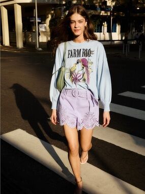 FARM RIO Blue Love Birds Embroidered Sweater
